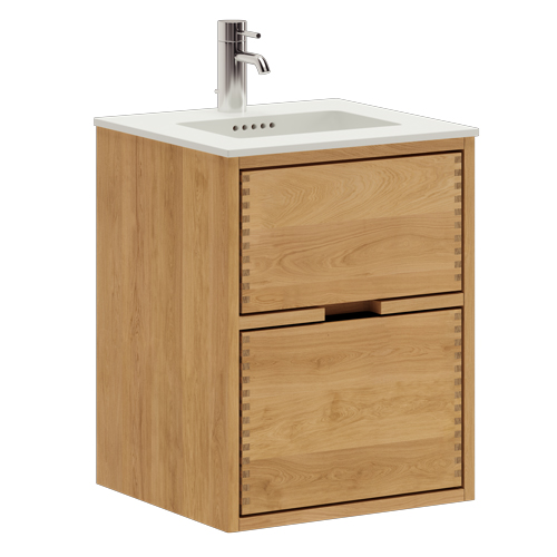 43,8 cm Ljusoljeret Just Wood Mini badrumsmöbel med 2 lådor og Solid Surface bordsskiva