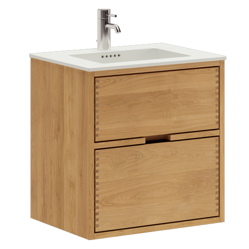 53,8 cm Ljusoljeret Just Wood Mini badrumsmöbel med 2 lådor og Solid Surface bordsskiva