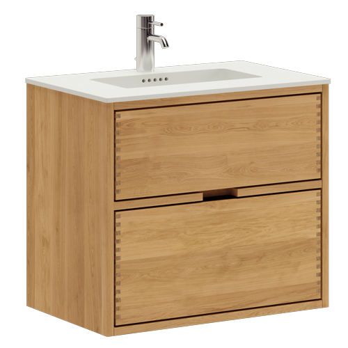63,8 cm Ljusoljeret Just Wood Mini badrumsmöbel med 2 lådor og Solid Surface bordsskiva