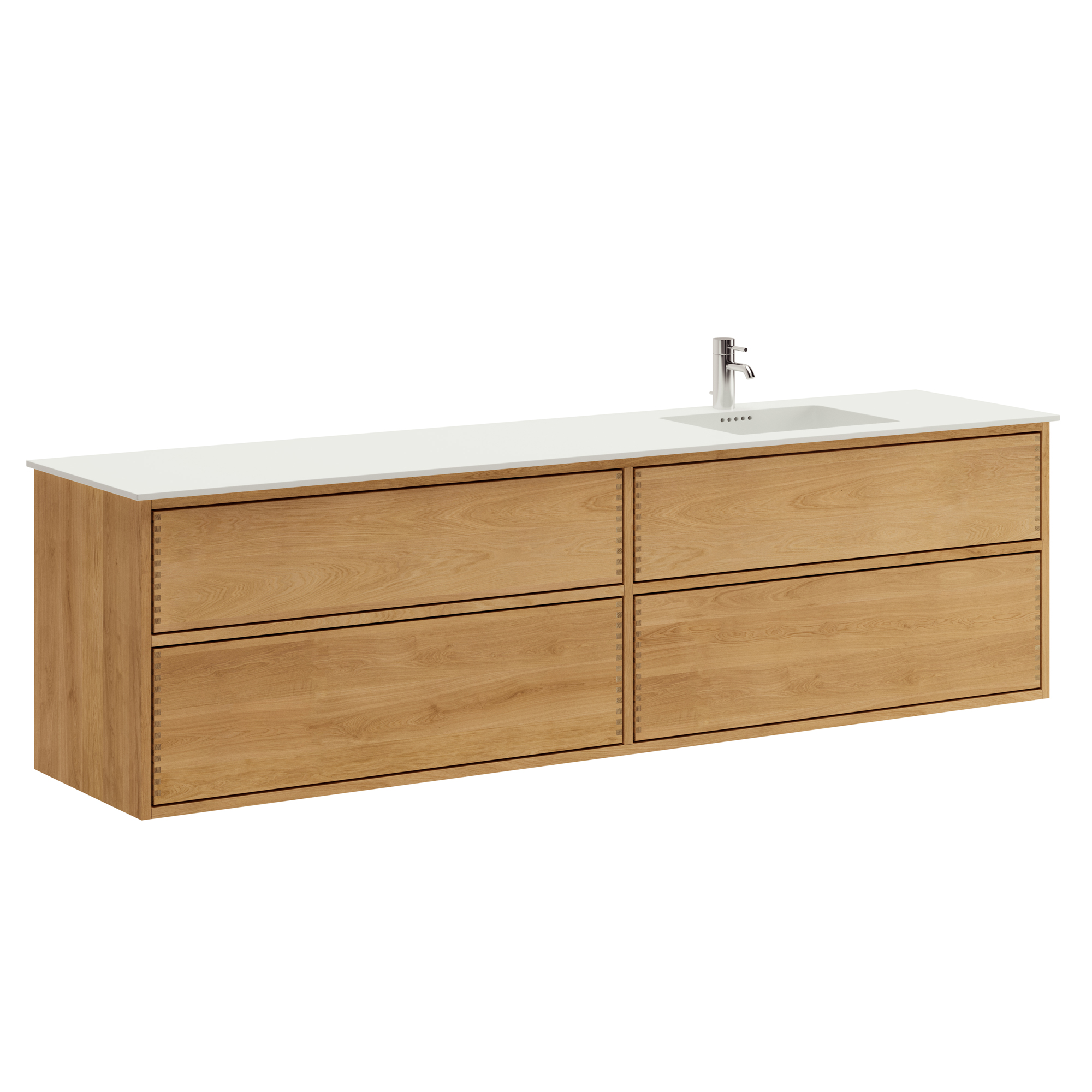 200 cm Ljusoljad Just Wood Push badrumsmöbel med 4 lådor och Solid Surface bänkskiva - Höger