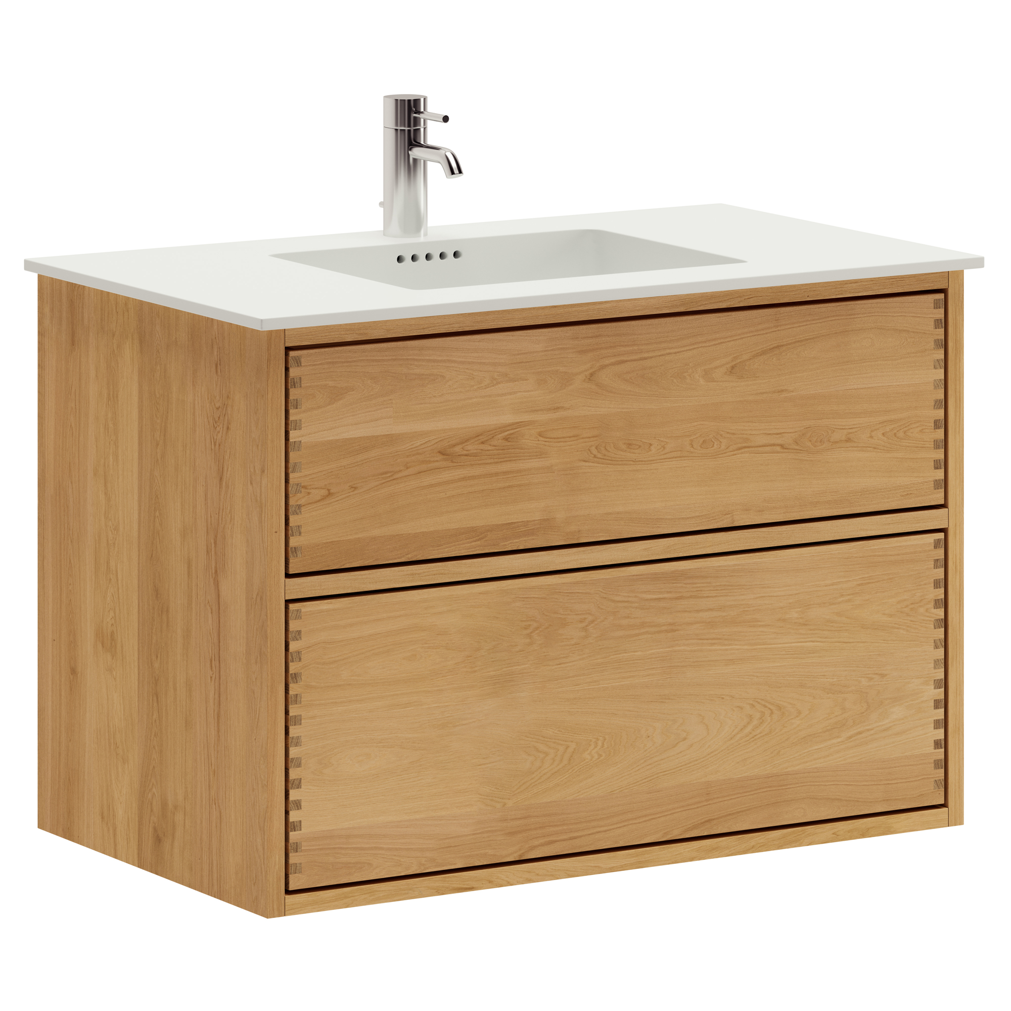 80 cm Ljusoljad Just Wood Push badrumsmöbel med 2 lådor och Solid Surface bänkskiva