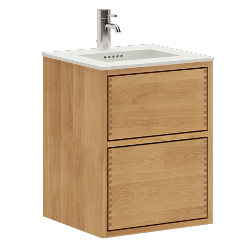 43,8 cm Ljusoljeret Just Wood Mini Push badrumsmöbel med 2 lådor og med Solid Surface bordsskiva