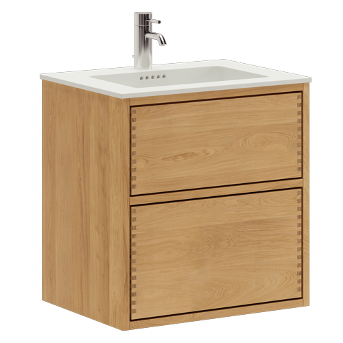 53,8 cm Ljusoljeret Just Wood Mini Push badrumsmöbel med 2 lådor og Solid Surface bordsskiva