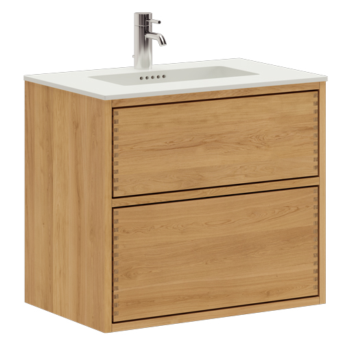 63,8 cm Ljusoljeret Just Wood Mini Push badrumsmöbel med 2 lådor og Solid Surface bordsskiva