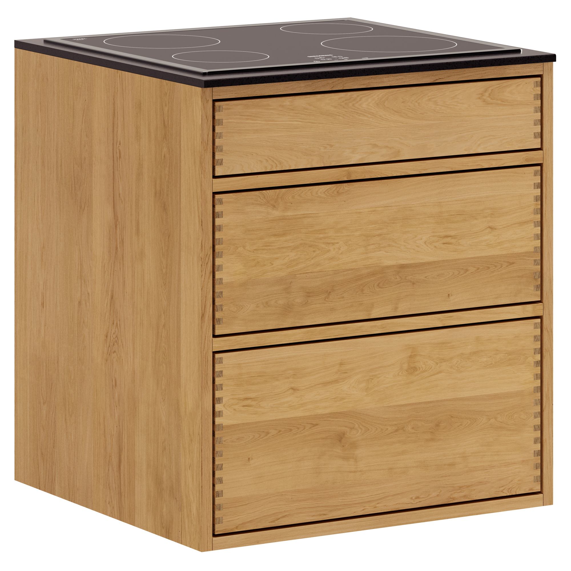 60 cm Ljusoljad Just Wood Underskåp Push 60 cm djup, förberedd för spishäll