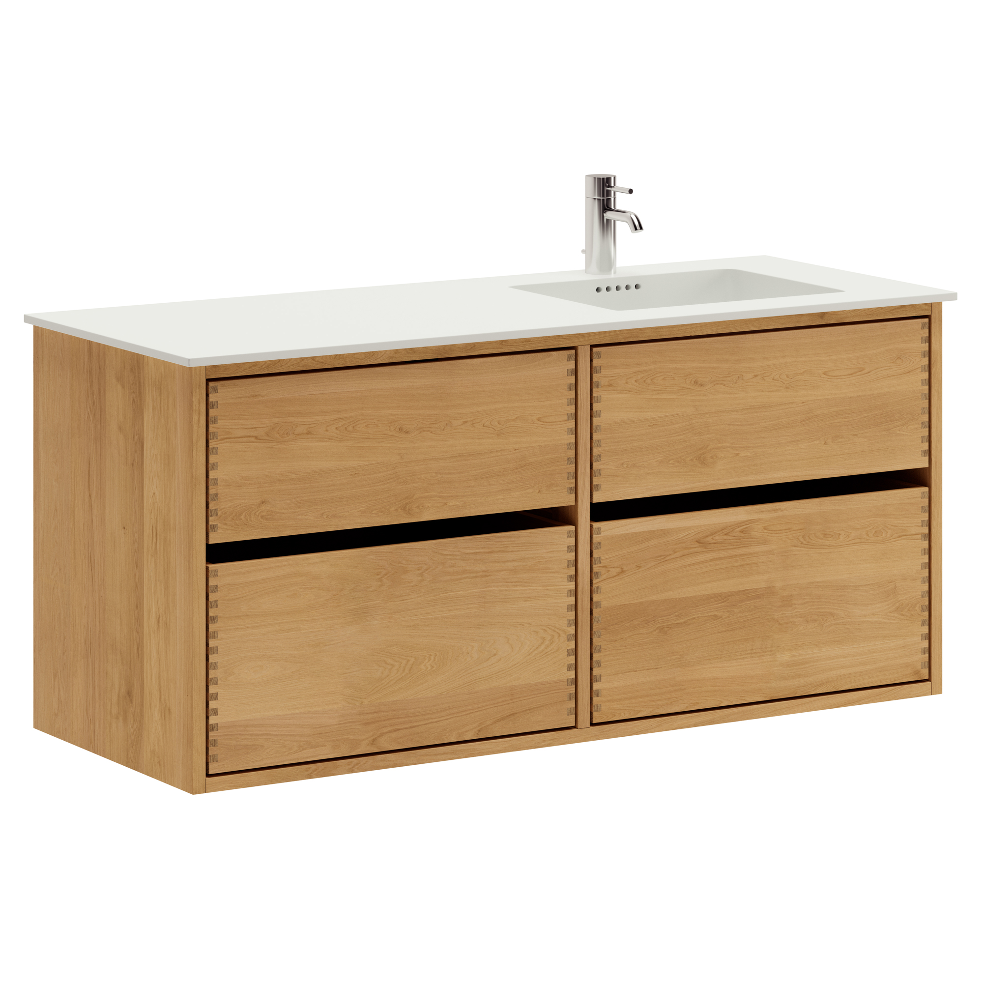 120 cm Ljusoljeret Just Wood Original badrumsmöbel med 4 lådor - Höger utskärning
