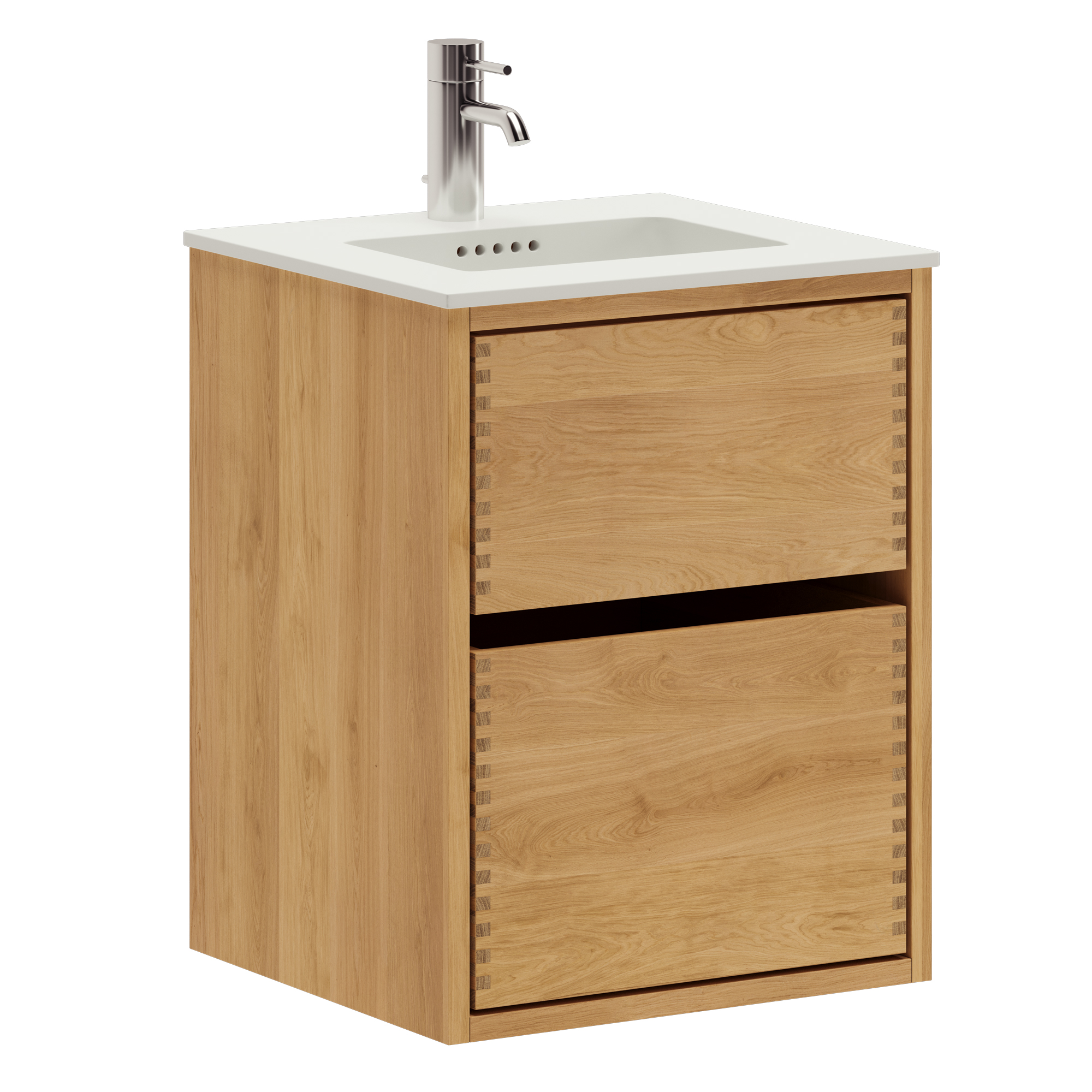 43,8 cm Naturoljeret Just Wood Mini Original badrumsmöbel med 2 lådor og Solid Surface bordsskiva