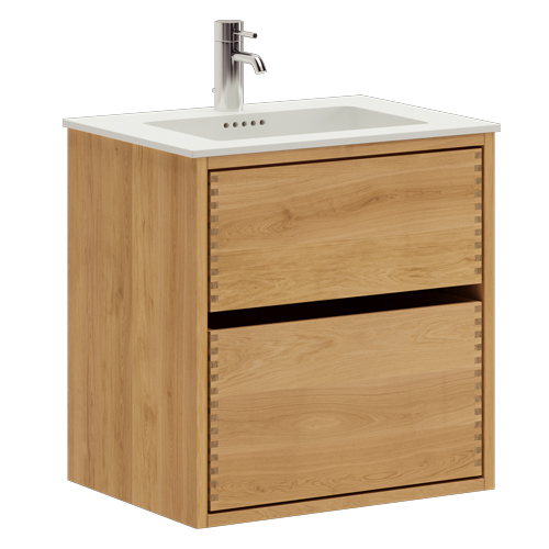 53,8 cm Ljusoljeret Just Wood Mini Original badrumsmöbel med 2 lådor og Solid Surface bordsskiva