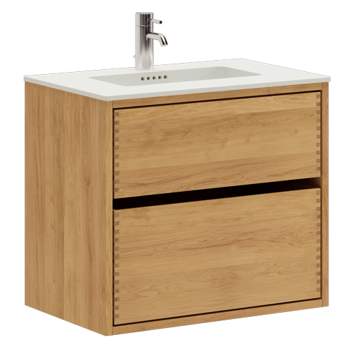 63,8 cm Ljusoljeret Just Wood Mini Original badrumsmöbel med 2 lådor og Solid Surface bordsskiva