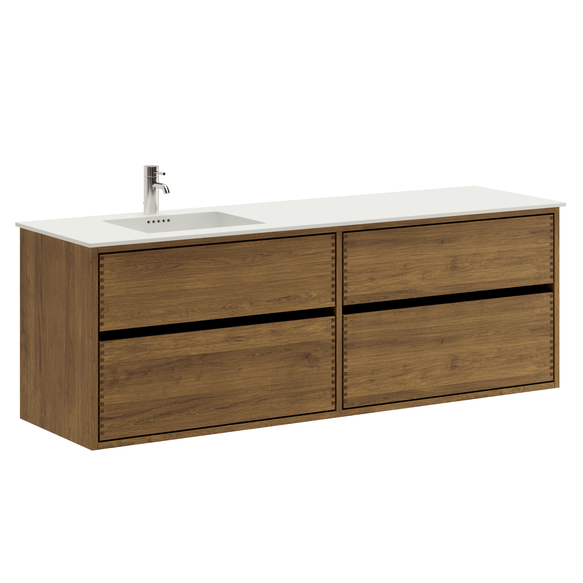 160 cm Mörkoljerad Just Wood Original badrumsmöbel med 4 lådor och Solid Surface bänkskiva - Vänster