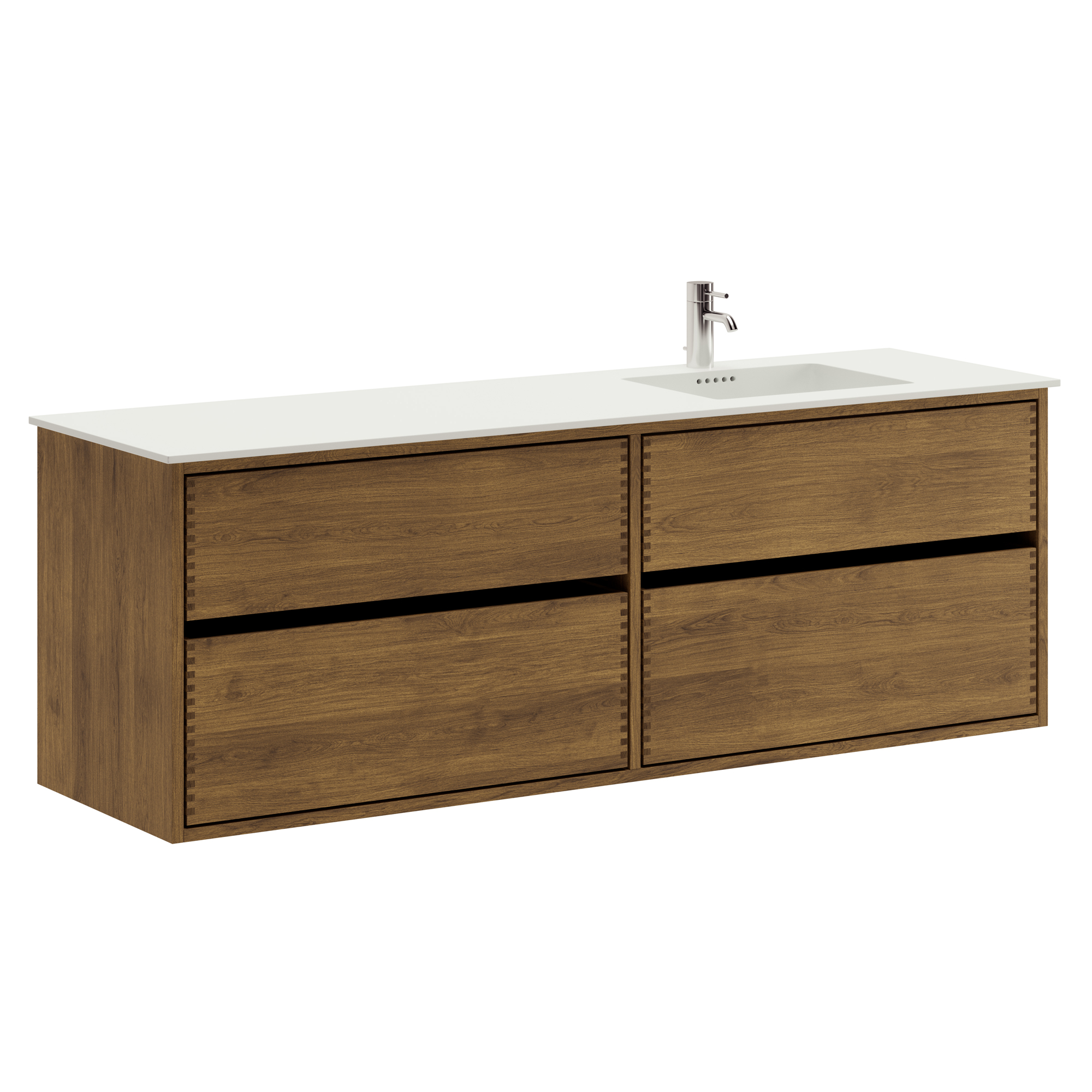 160 cm Mörkoljeret Just Wood Original badrumsmöbel med 4 lådor och Solid Surface bänkskiva - Höger