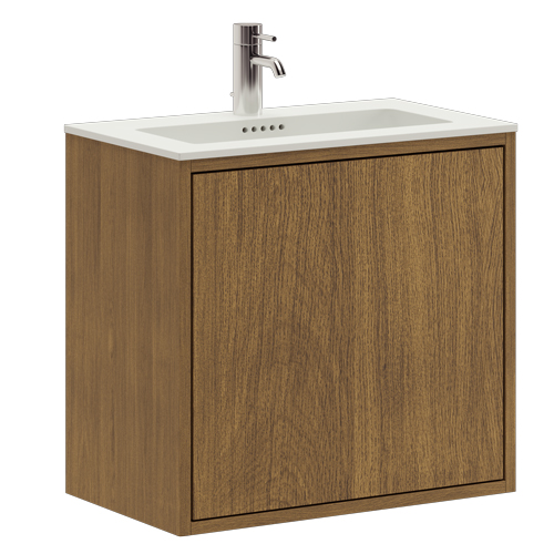 60 cm Mörkoljeret Just Wood Slim badrumsmöbel med 1 låge og Solid Surface bordsskiva