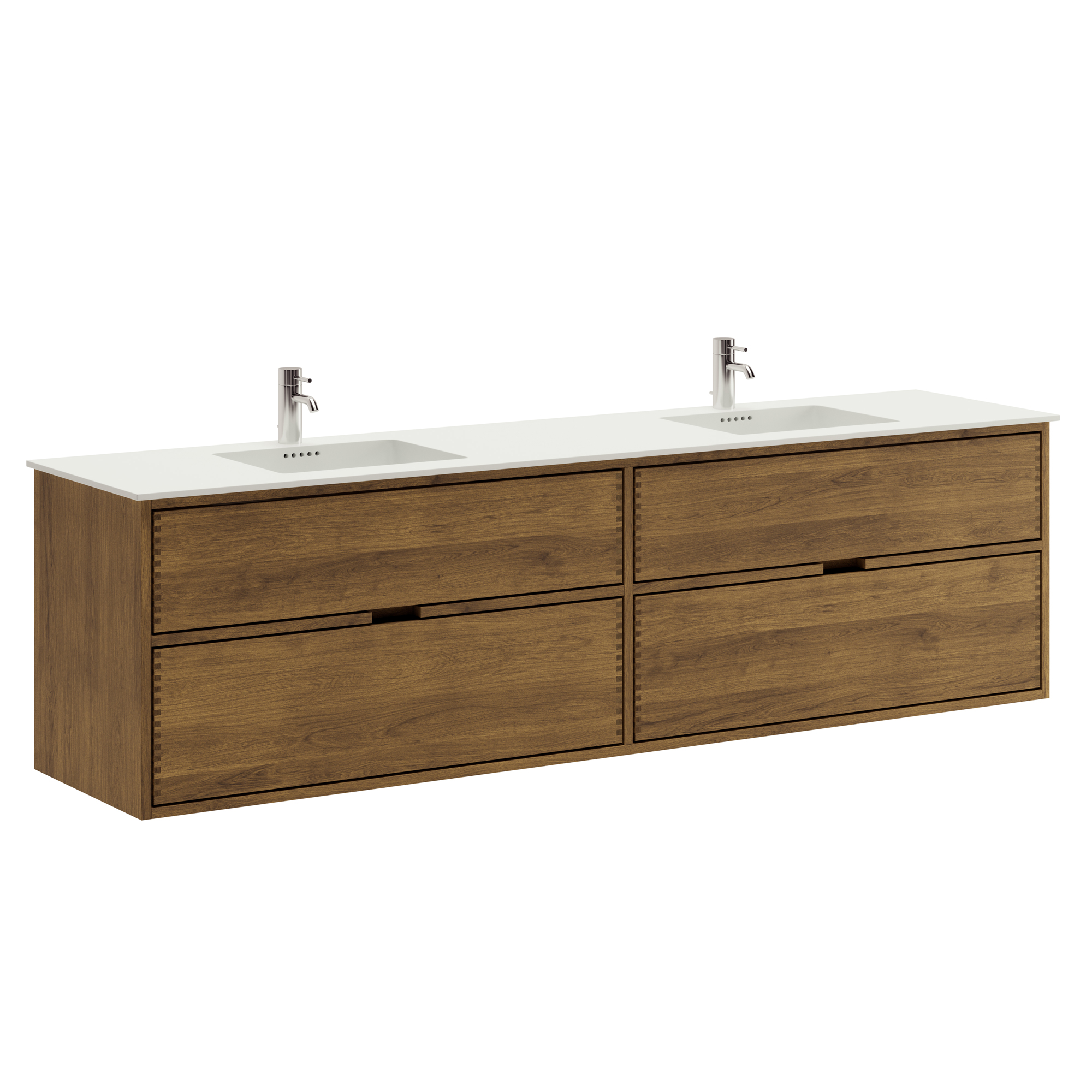 200 cm Mörkoljerad Just Wood badeværelsesmøbel med 4 skuffer og med Solid Surface bordplade - Dobbeltvask