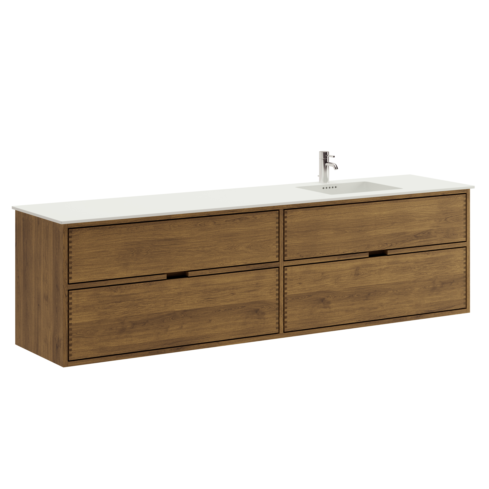 200 cm Mörkoljerad Just Wood badeværelsesmøbel med 4 skuffer og Solid Surface bordplade - Højre
