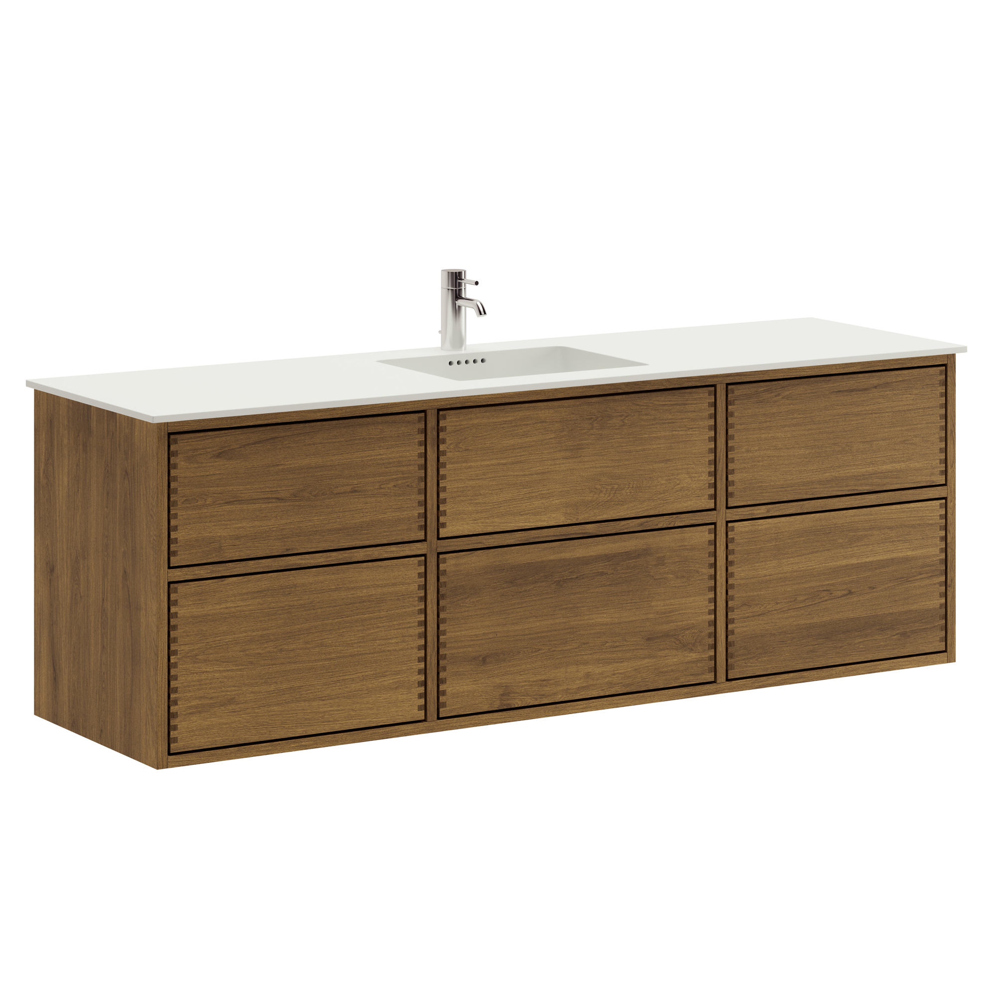 160 cm Mörkoljerad Just Wood Push badrumsmöbel med 6 lådor och Solid Surface Colombo