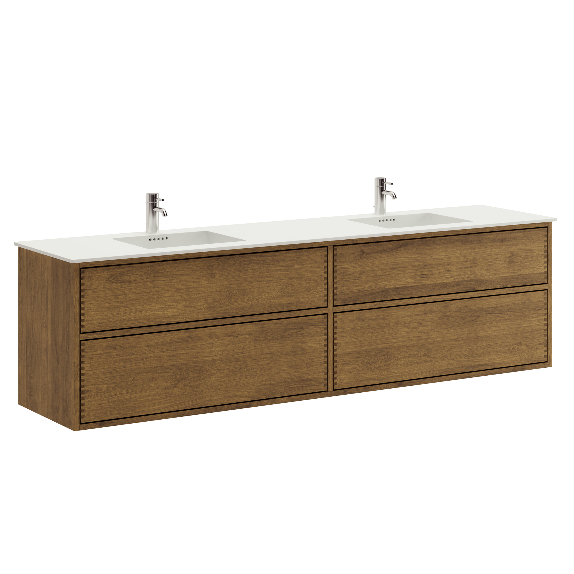 200 cm Mörkoljerad Just Wood Push badmøbel med 4 skuffer og Solid Surface bordplade - Dobbeltvask