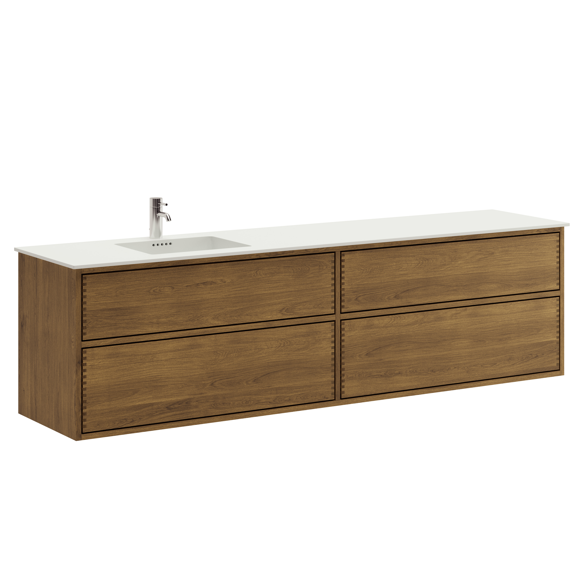 200 cm Mörkoljerad Just Wood Push badeværelsesmøbel med 4 skuffer og Solid Surface bordplade - Venstre