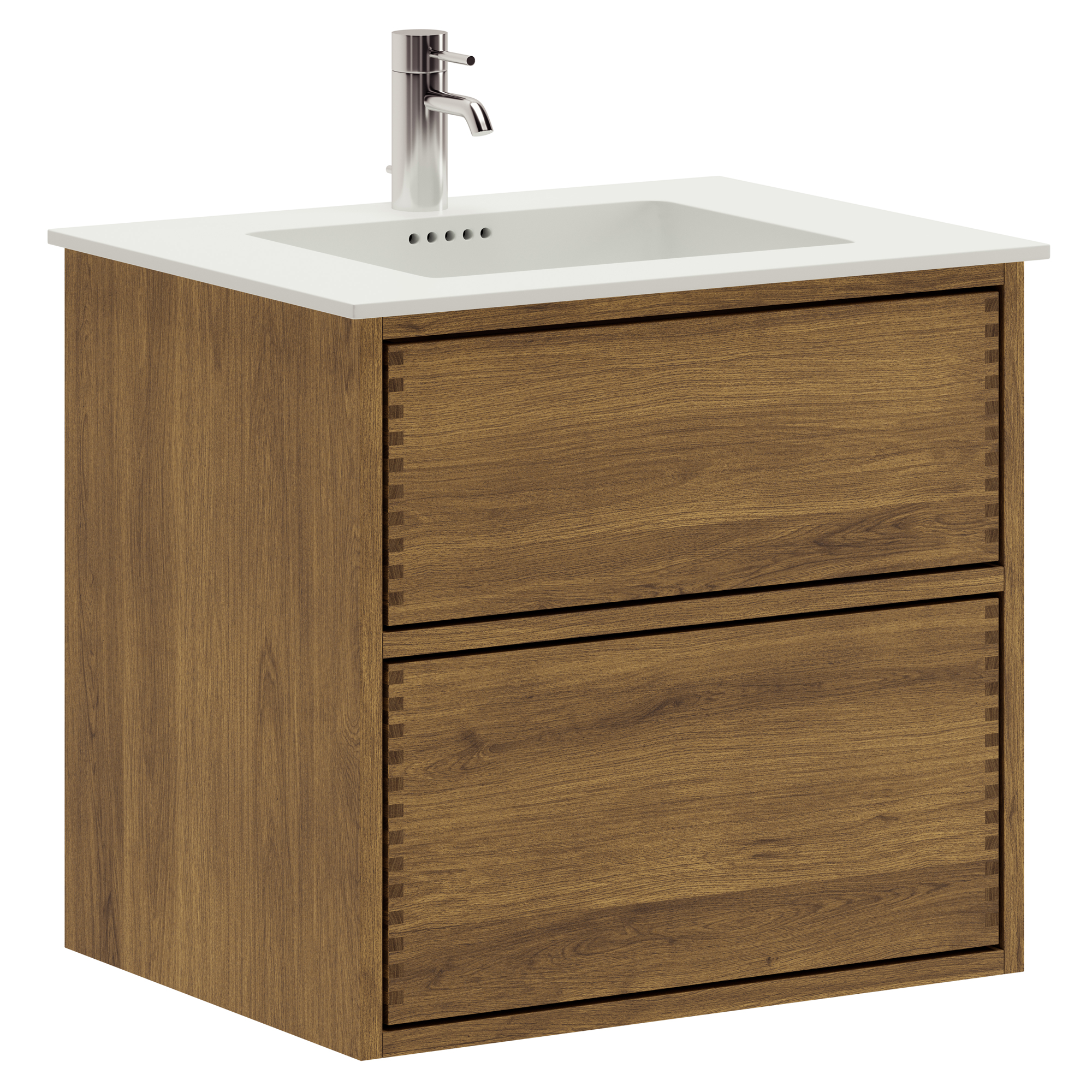 60 cm Mörkoljerad Just Wood Push badeværelsesmøbel med 2 skuffer og Solid Surface bordplade