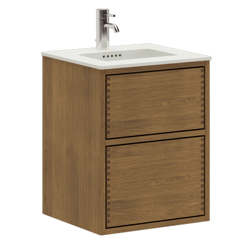 43,8 cm Mörkoljeret Just Wood Mini Push badrumsmöbel med 2 lådor og Solid Surface bordsskiva