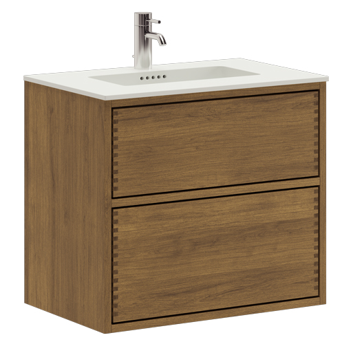 63,8 cm Mörkoljeret Just Wood Mini Push badrumsmöbel med 2 lådor og Solid Surface bordsskiva