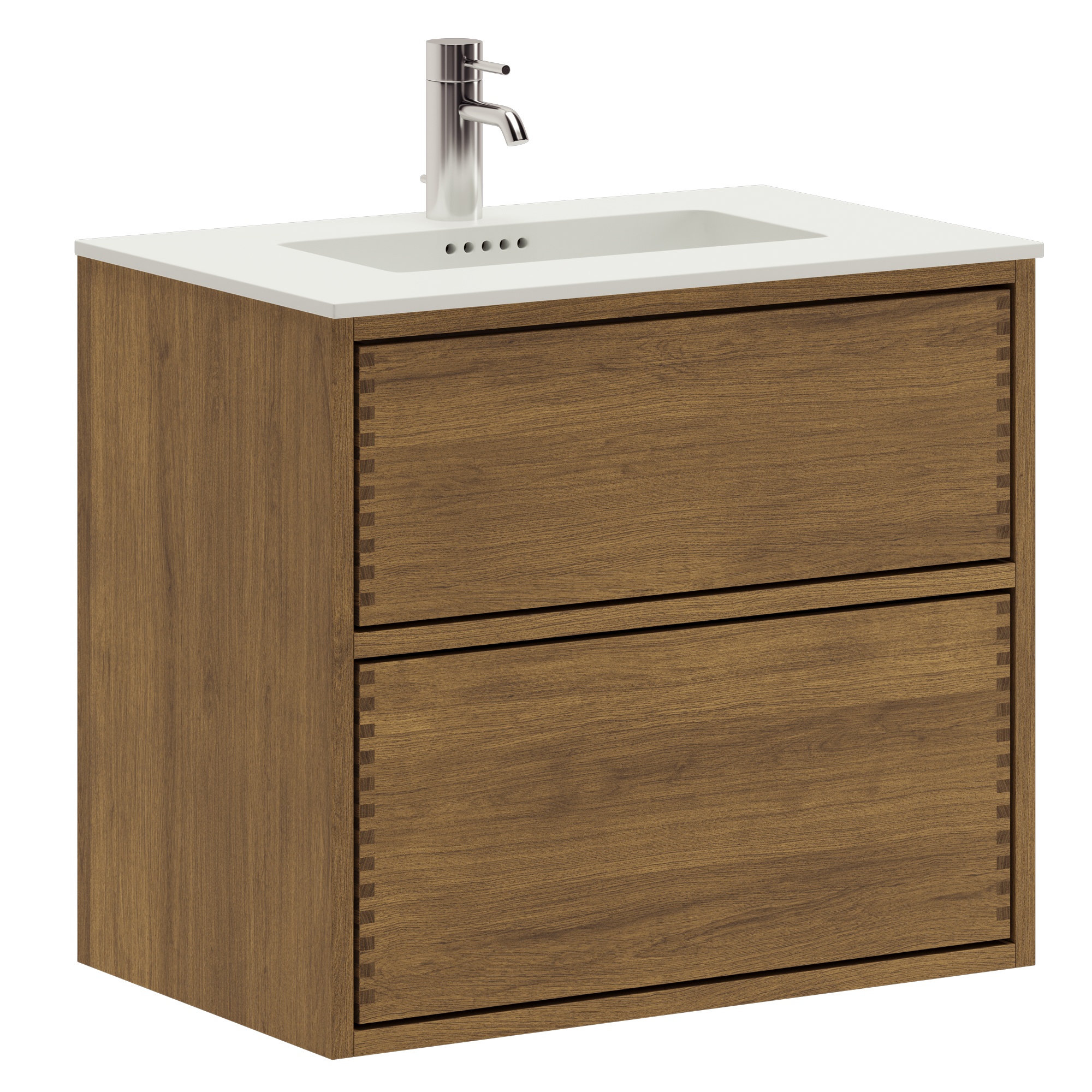 63,8 cm Mörkoljeret Just Wood Mini Push badrumsmöbel med 2 lådor og Solid Surface bordsskiva