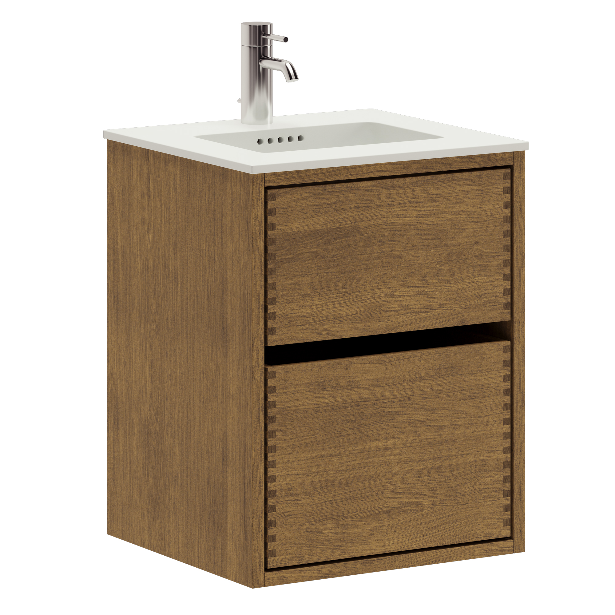 43,8 cm Mörkoljeret Just Wood Mini Original badrumsmöbel med 2 lådor og Solid Surface bordsskiva