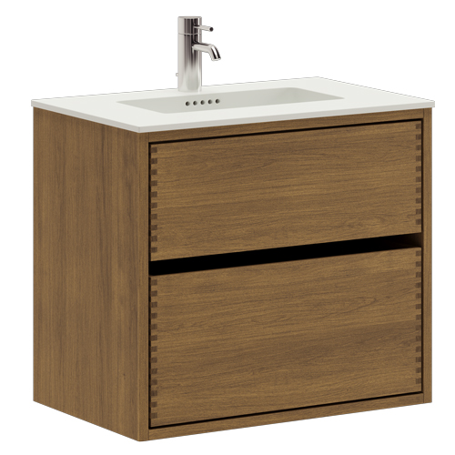 63,8 cm Mörkoljeret Just Wood Mini Original badrumsmöbel med 2 lådor og Solid Surface bordsskiva