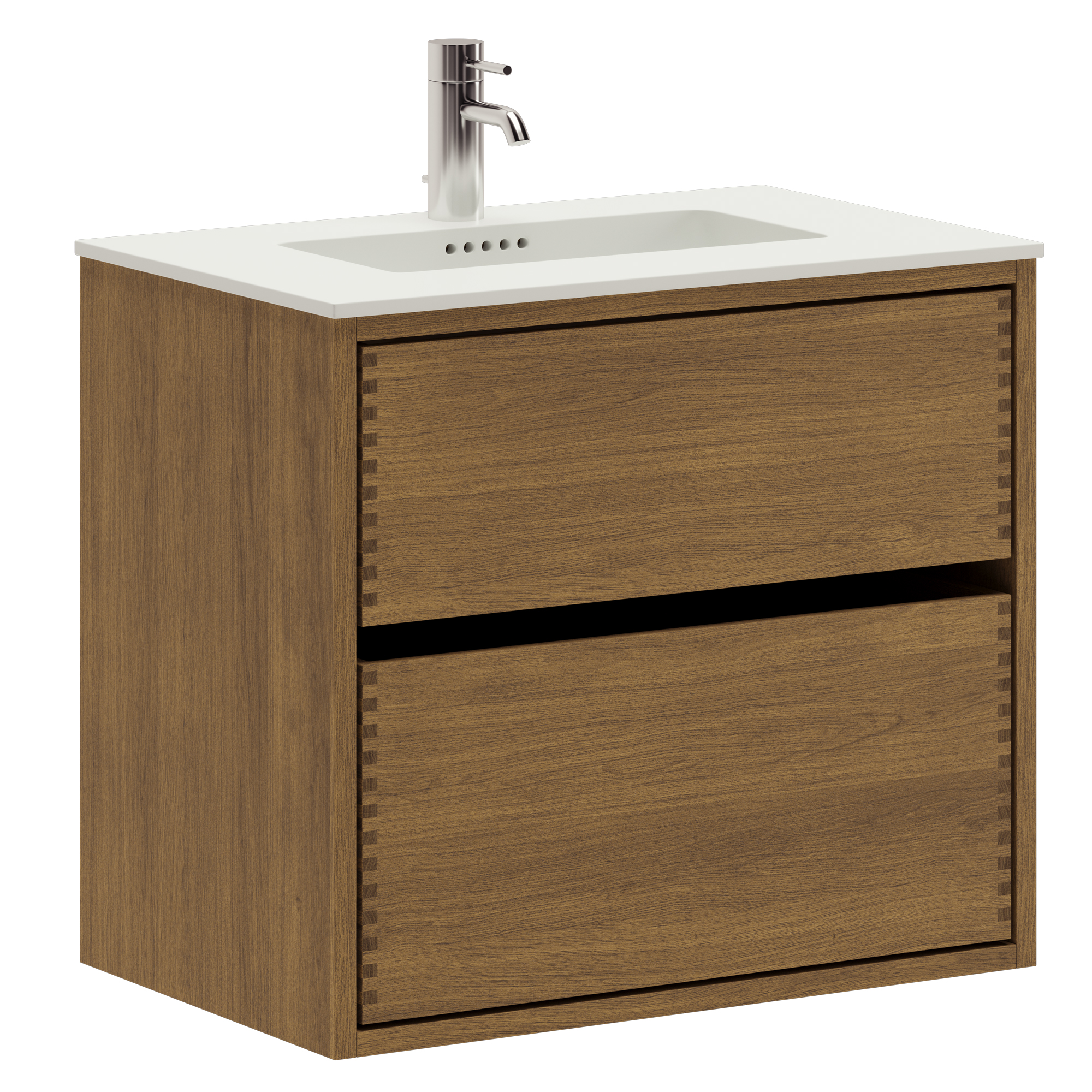 63,8 cm Mörkoljeret Just Wood Mini Original badrumsmöbel med 2 lådor og Solid Surface bordsskiva