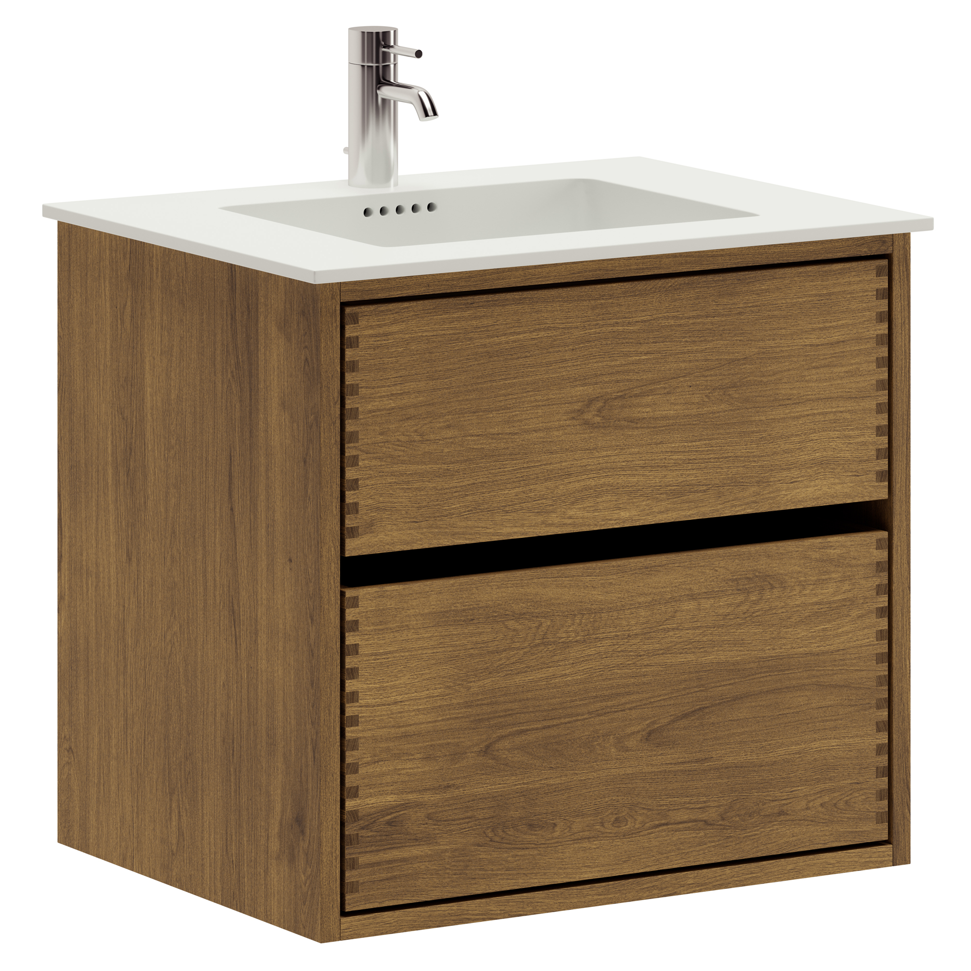 60 cm Mörkoljerad Just Wood Original badeværelsesmøbel med 2 skuffer og Solid Surface bordplade