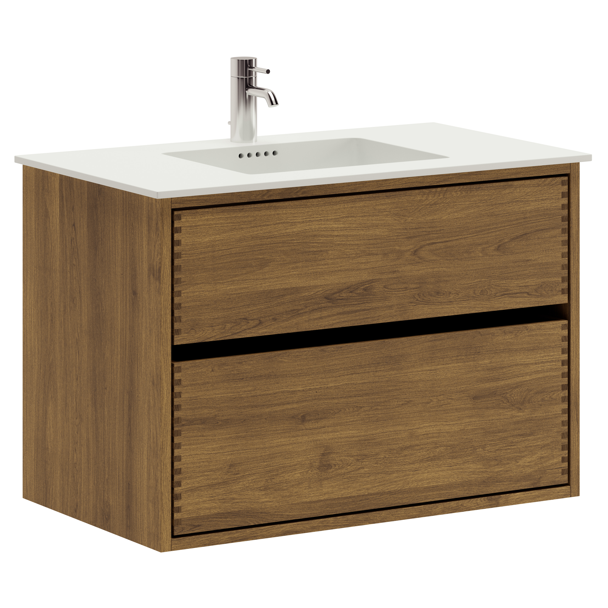 80 cm Mörkoljerad Just Wood Original badeværelsesmøbel med 2 skuffer og Solid Surface bordplade